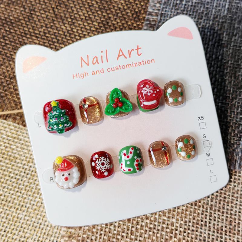 Kinder Katzenaugen Weihnachtsbaum Nagelsticker - Handgemacht, Tragbare Cartoon-Kunst für Alter 3-11.