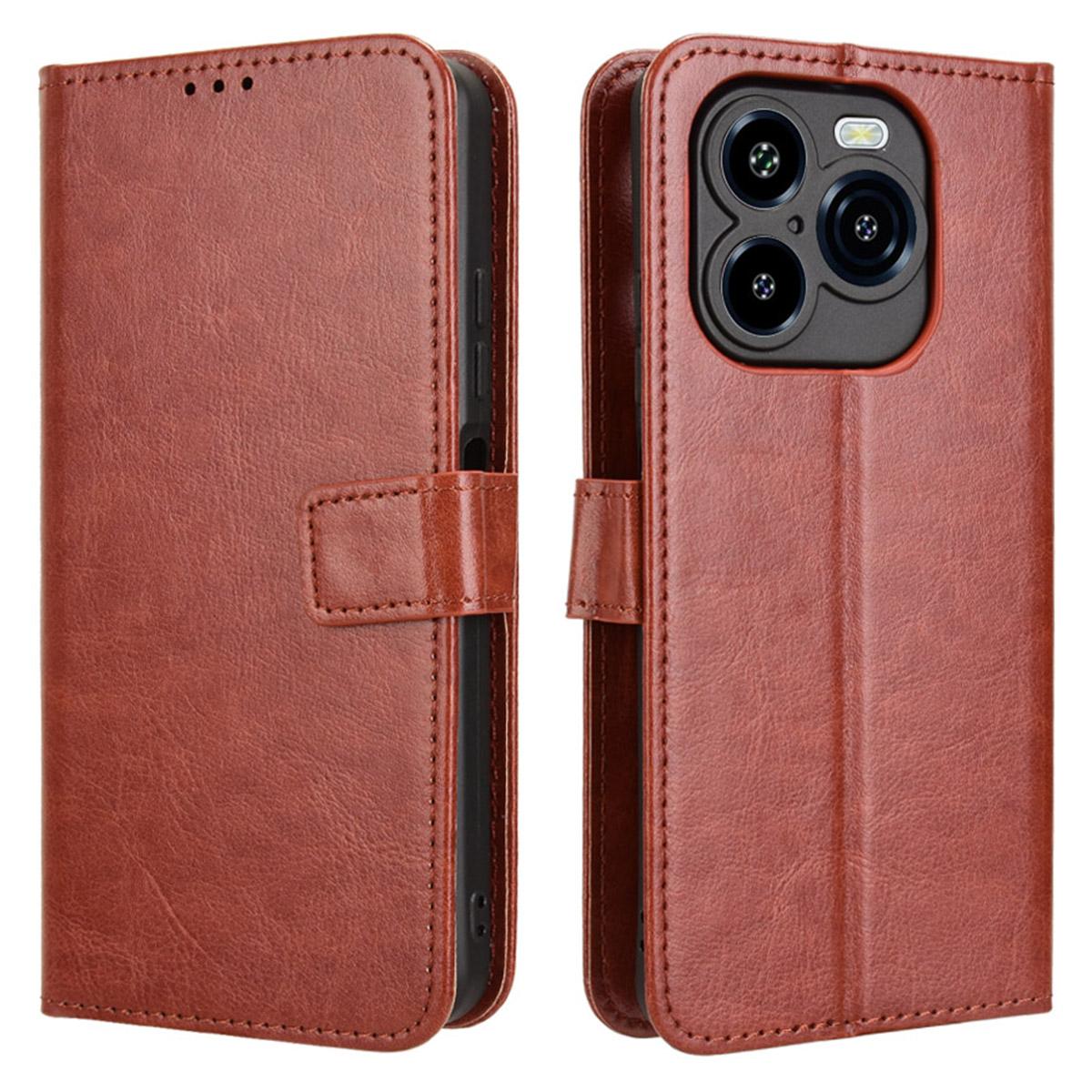 

For Oukitel C65/C65 Pro Case Crazy Horse Texture PU Leather Phone Wallet Cover with Wrist Strap Brown