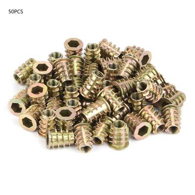 50Pcs M6 Zinc Alloy Inside Hex Socket Insert Nuts for Wood Furniture (M6*15)