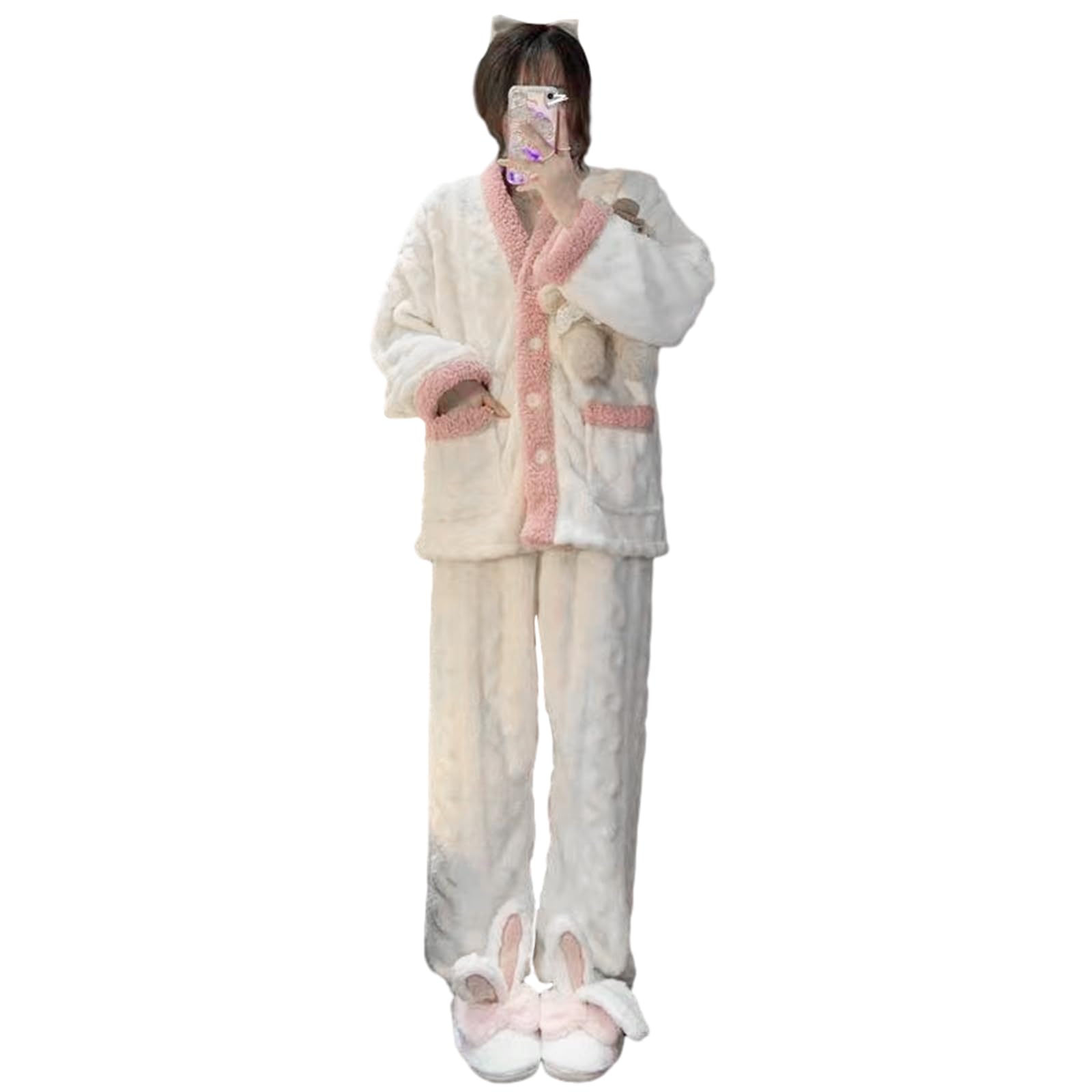 

EnagmourCheripo Flannel Long Split Top and Bottom Set with and Simple Design for Cold and Warm as a Perfect for and Spring Women s Pajamas, Sleeves, абрикосовый