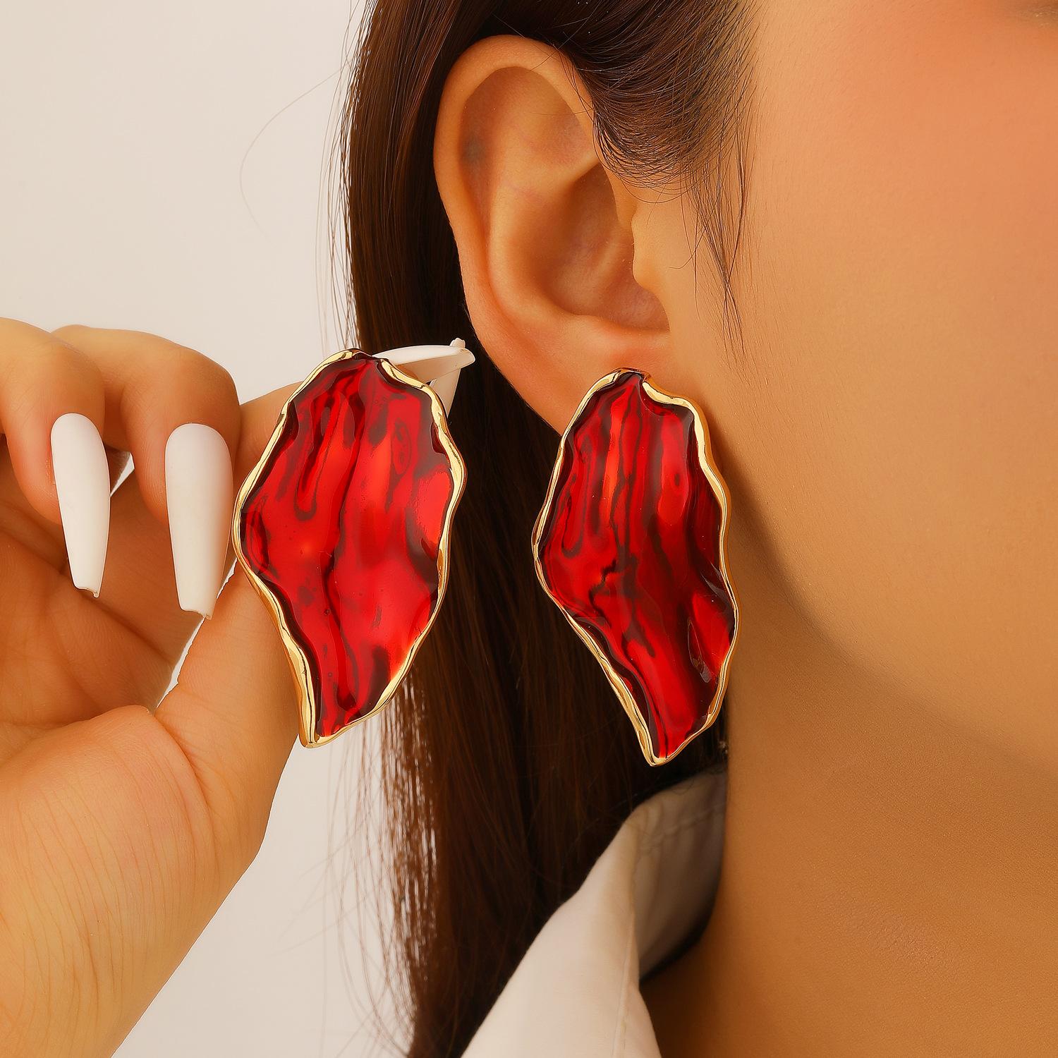 

Asymmetrical Folded Metal Earrings with Irregular Wavy Design and Glossy Finish Lightweight Statement Jewelry for Women and Girls One Size