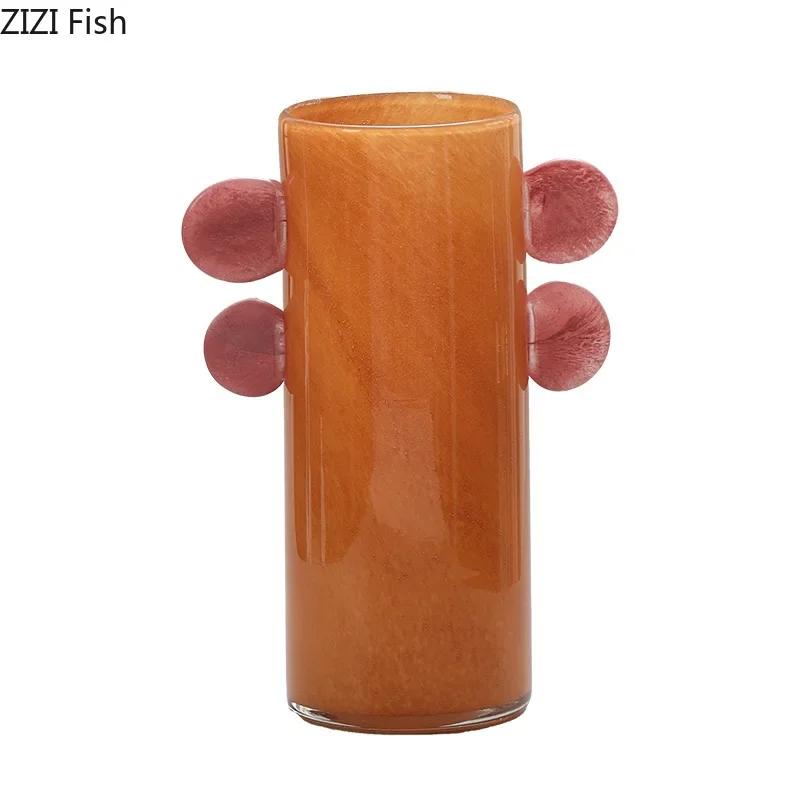 Gradient Colorful Glass Vase Transparent Flower Pots Desk Decoration Flower Arrangement Floral Vases Room Aesthetic Decor