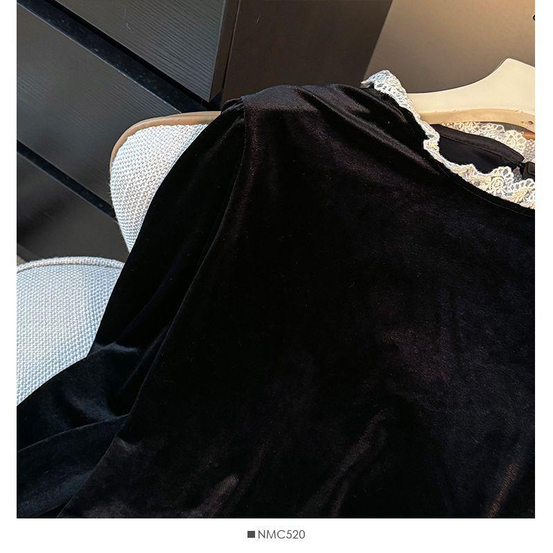 French Lace Patchwork Fake Two Piece Velvet Shirt for Women Autumn Casual Long Sleeve Fashion Elegant Blusas
