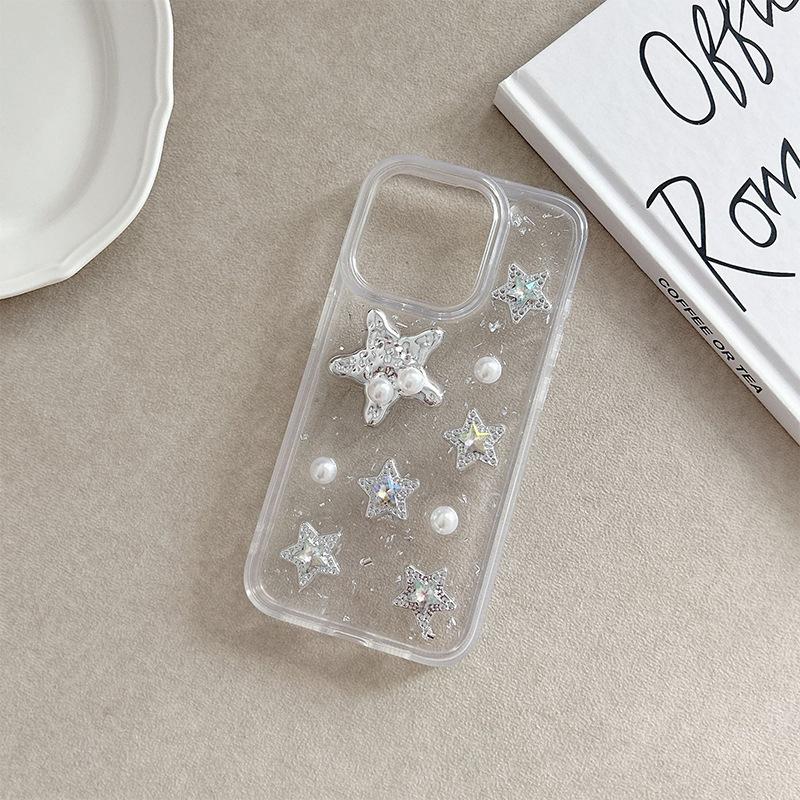 

Glitter Silver Foil Drop Glue Phone Case for IPhone 17 Promax Pearl for Apple 14 Rhinestones 16 Stars Transparent For iPhone 7/8/SE 2020