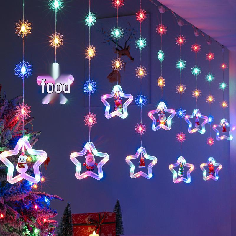 Five-Pointed Star Christmas LED Curtain & Tree String Fairy Lights for Festive Window Display