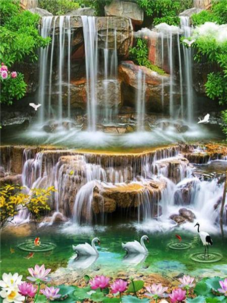 Square/round Diamond Painting Mosaic Waterfall Scenery Home Decor Diamond Embroidery Natural Mountain Landscape Picture