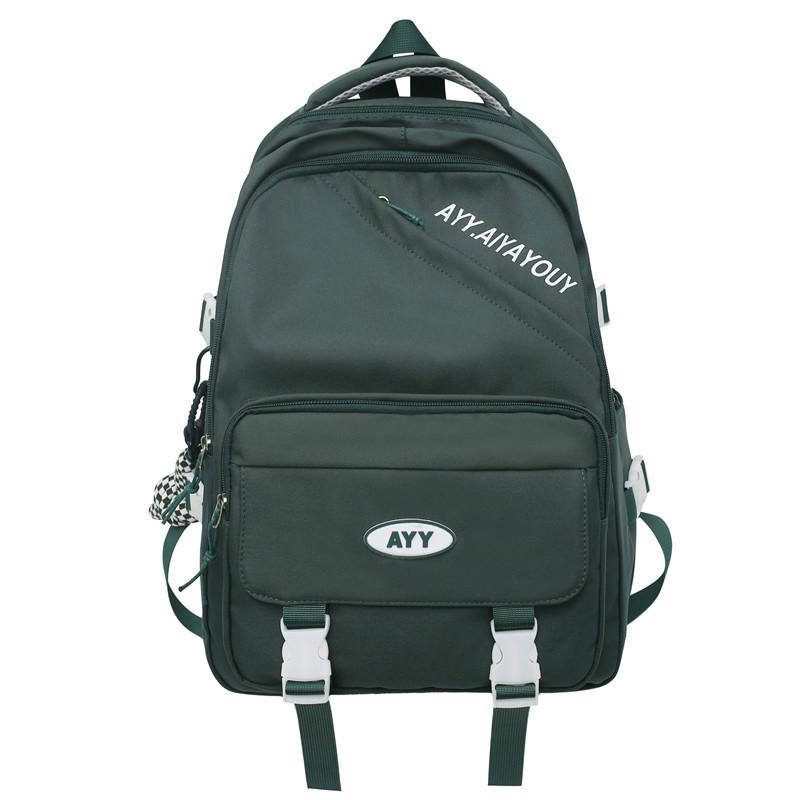 

Backpack For High School Girls With Solid Color And Letter Print Design For Daily Use зелений
