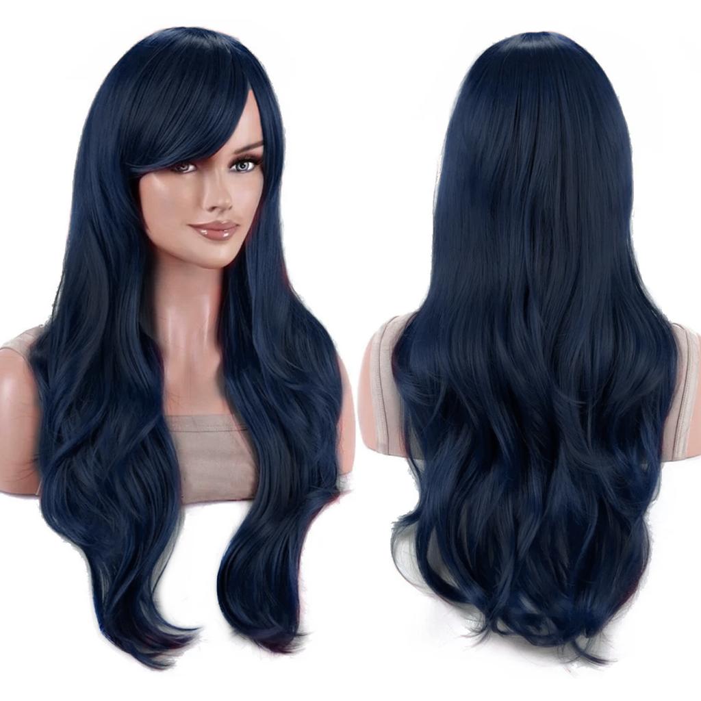 Parrucche Colorate Sintetiche Ondulate per Cosplay Lunghe 70cm con Frangia Parrucca Costume per Donne