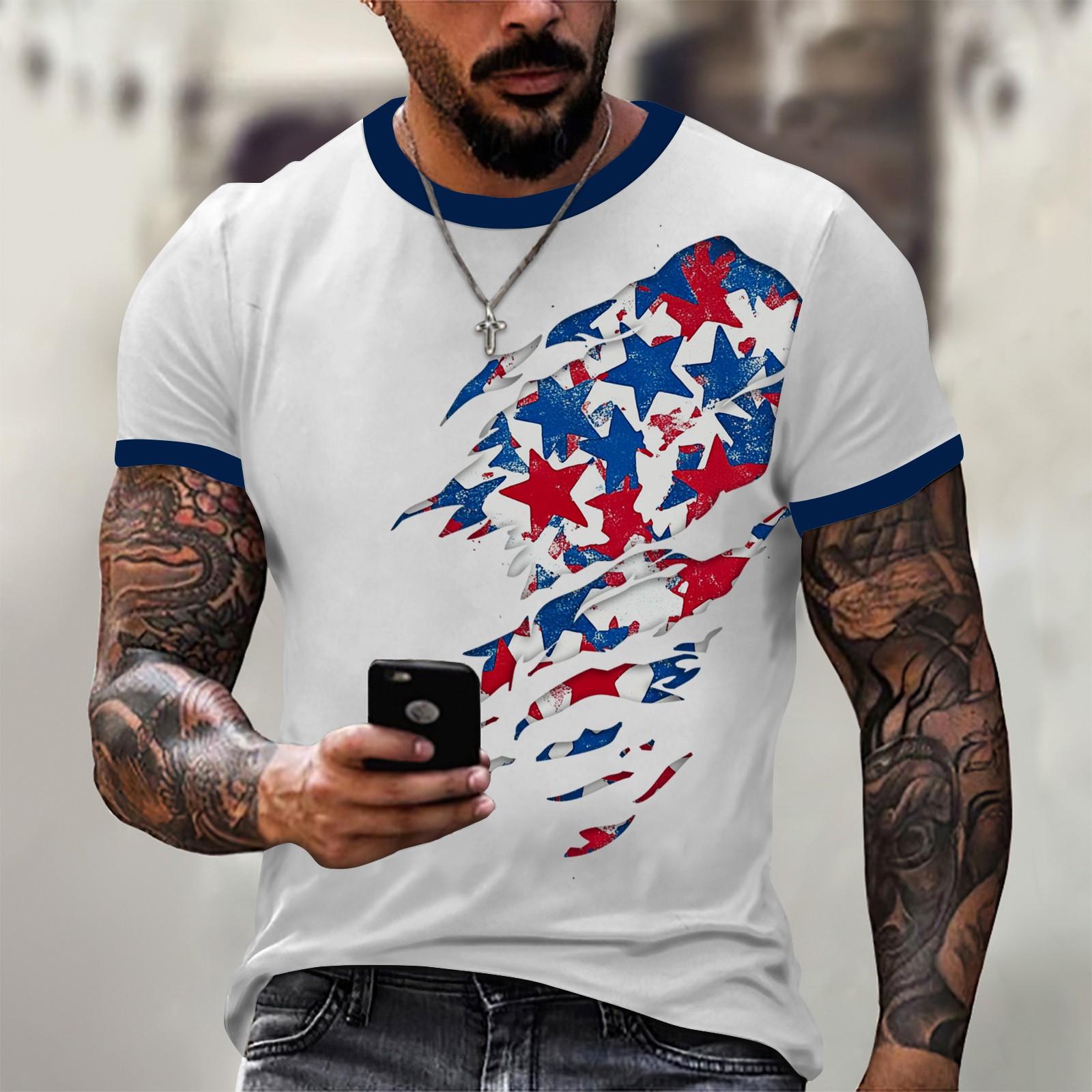 

Summer Men s Popular T-shirt Printed Round Neck Short Sleeve T-shirt XXXL красный
