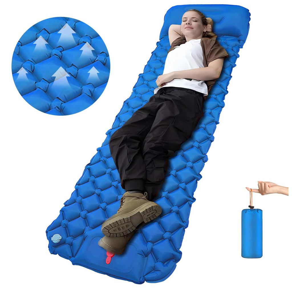 Ultra-Light Inflatable Camping Sleeping Pad with its Built-in Foot Pump and Pillow - Hiking pad, Backpacking Pad