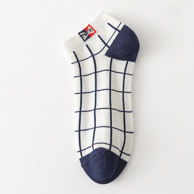 Spring and Summer Men's Cotton Stockings - Check Pattern Trendy Casual Boat Shoes Short Legged Low-Top Four Seasons Stockings