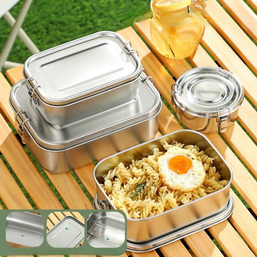 Stainless Steel Square Lunch Box Sealed Insulation Bento Box Lunch Box Canteen Large Capacity Compartment Lunch Box