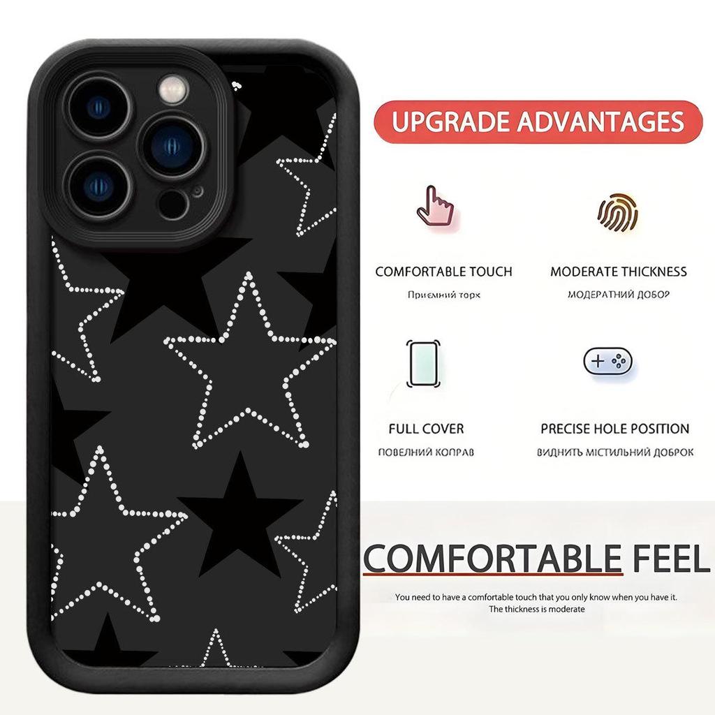 Capa de Celular Preta com Design de Ranhura de Estrela Real para iPhone 14/15/16/17 Pro Max