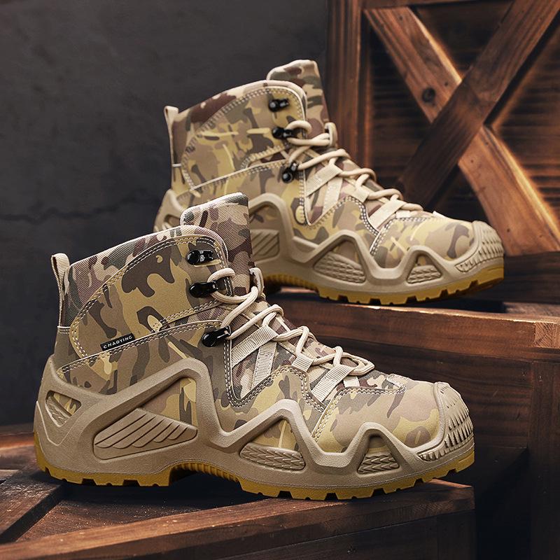 Men's High-Top Camouflage Martin Boots, Size 46: Non-Slip, Height-Boosting Tactical Hiking Shoes