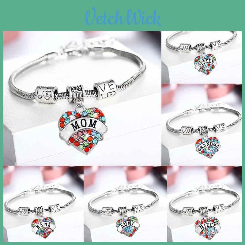 Family Members Inlaid Colorful Rhinestone Love Heart Bracelet Gift For Family**