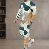 Men Plus Size Printed Two Piece Outfit Round Neck Long Sleeve Top And Cuffed Pants
