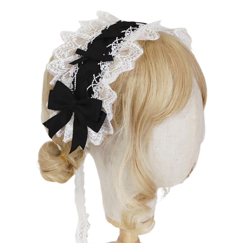 Women Ribbon Bowknot Headband Lace Pleated Edge Kawaii Maid Cosplay Props