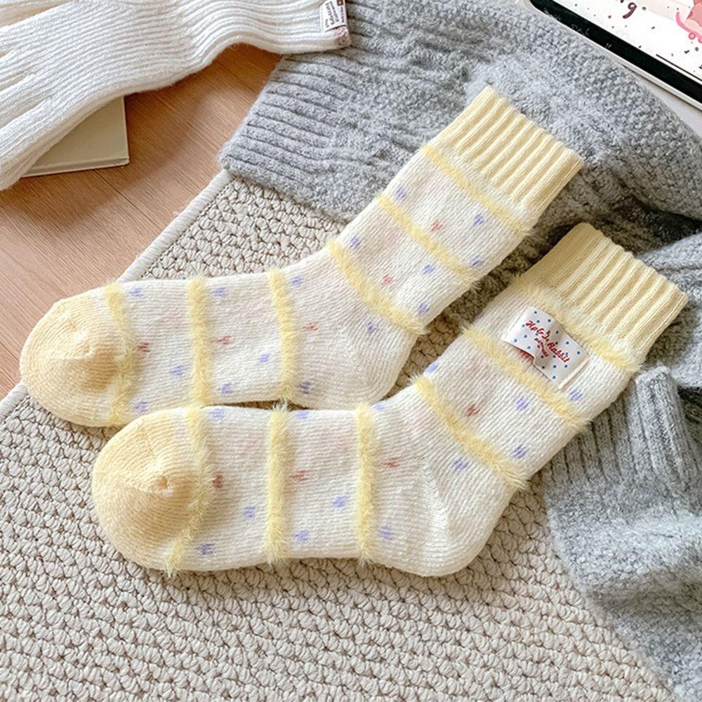 Absorb Sweat Mid Tube Socks Candy Color Thickened Floor Socks Korean Women's Socks  Autumn Winter