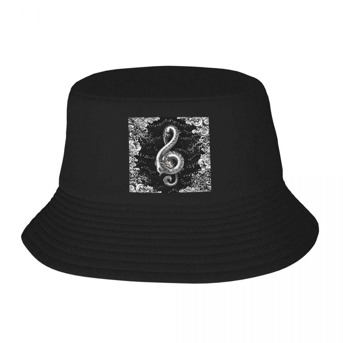 

Custom Treble Clef Music Dragon Beach Bucket Hat Women Men Unisex Summer Fishermans Hat