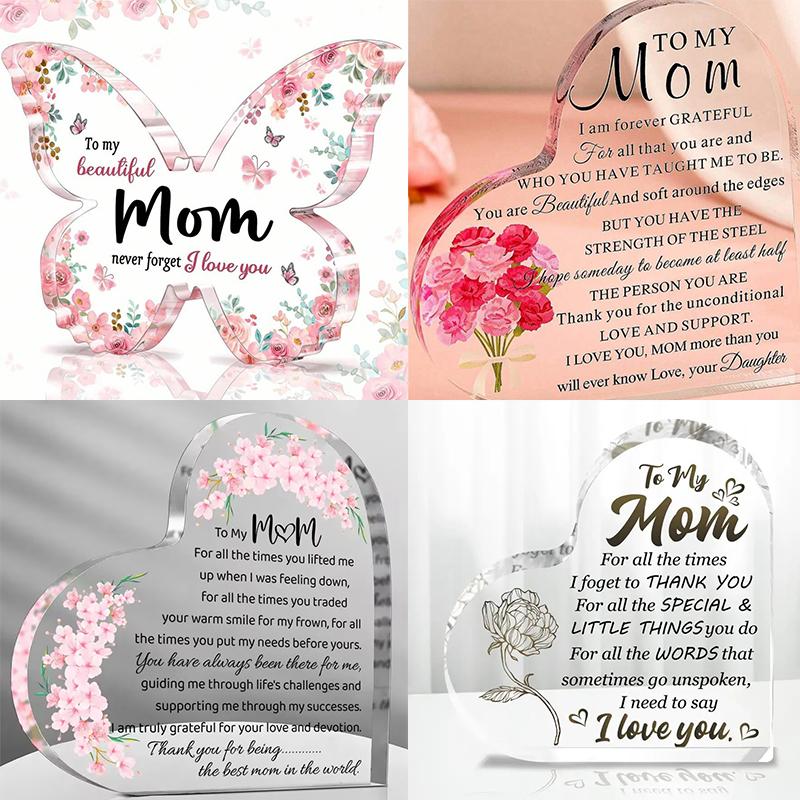 Mom Acrylic Heart Sign Mother'S Day Plaque Ornament Grateful Gift Desk/Table Decor For Mom Holiday Mother Birthday
