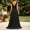 Vestido Largo Formal de Noche para Fiesta de Bodas con Escote en V, Sin Mangas, Tirantes con Lazo en el Hombro y Abertura Lateral