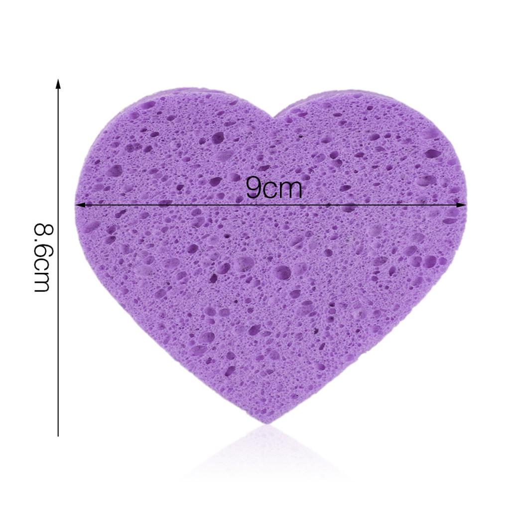 5pcs Heart Shaped Face Cleansing Sponge Washing Pad Makeup Removal Puff Purple