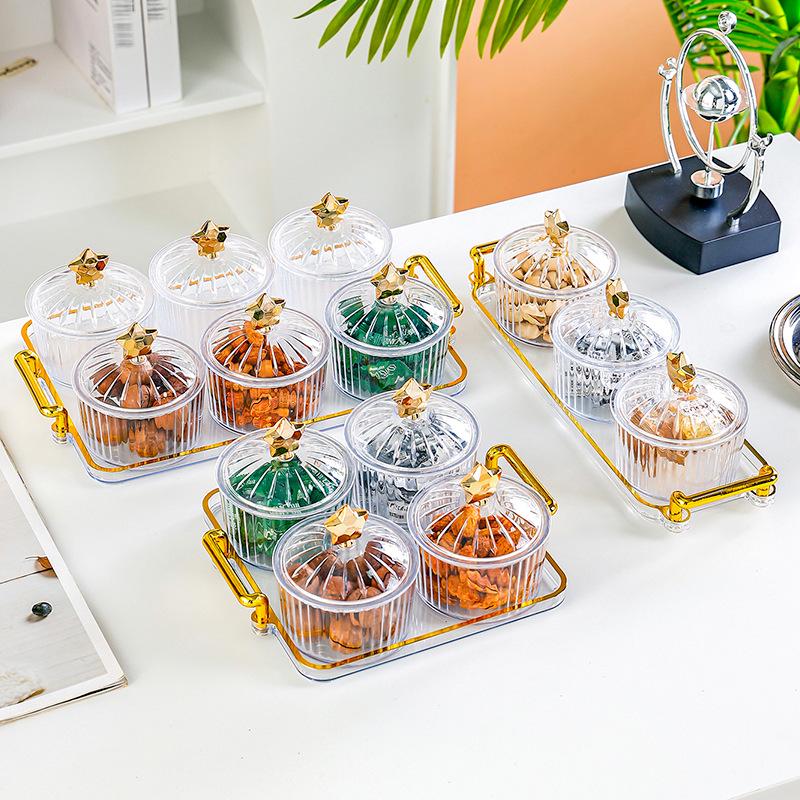 Luxury Plastic Snack Display Plate – Divided Sections for Nuts, Dried Fruit, Melon Seeds; Perfect for Living Room Coffee Table.