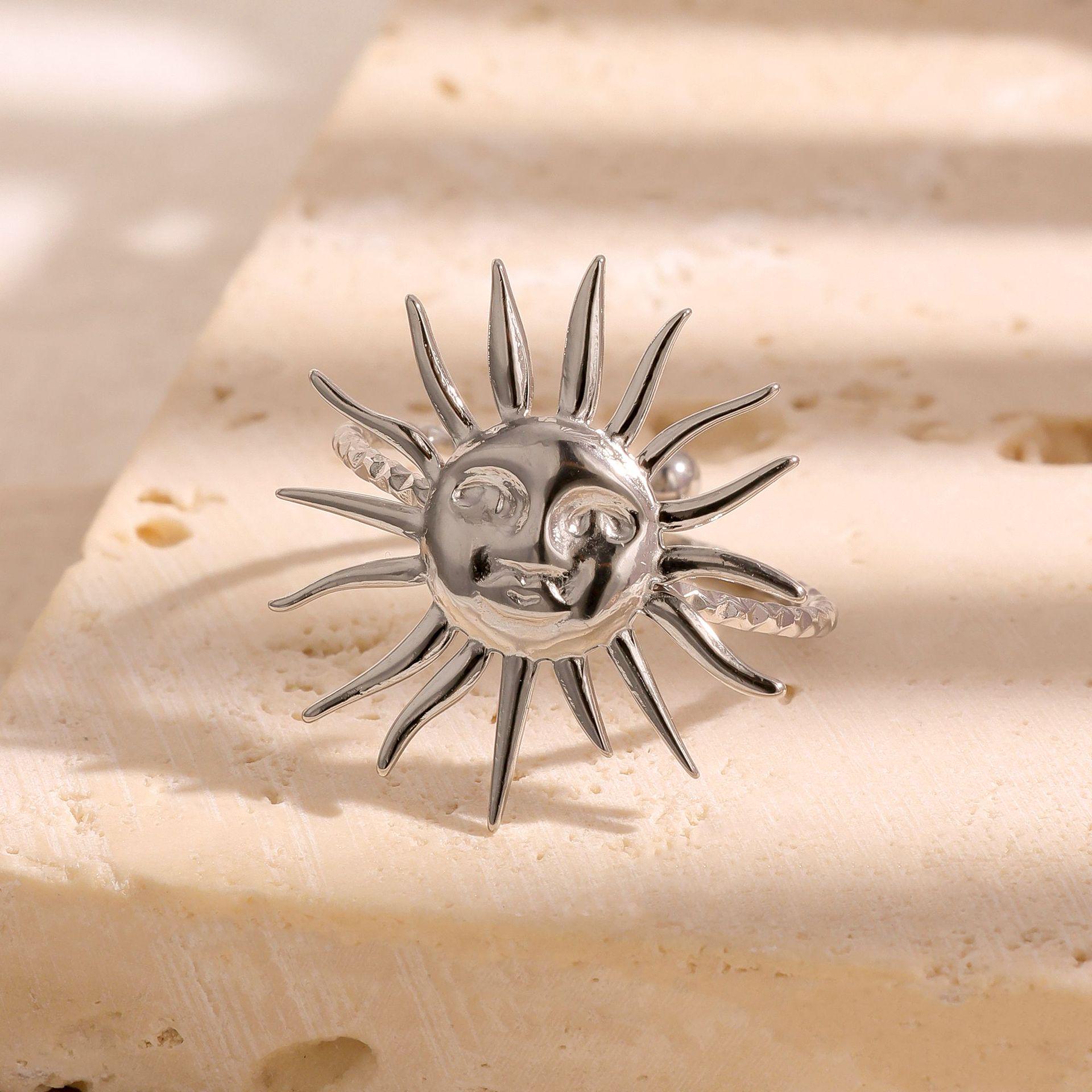 Women’s Titanium Stainless Steel Sun Design Adjustable Ring - Non-fading, Cute, Small.
