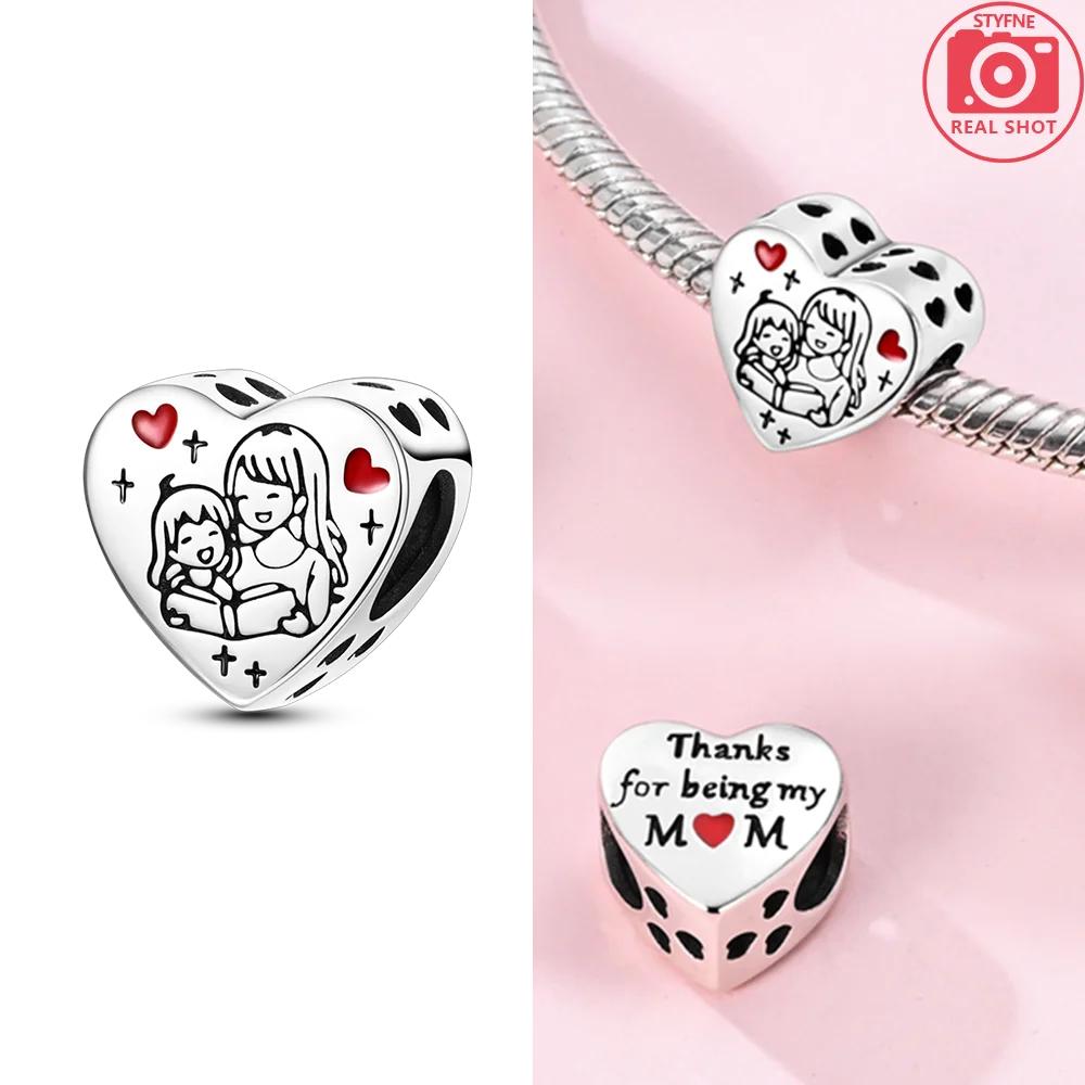 Mother Heart Charm Love Pendant Bead For Woman Fit Original New Copper Bracelet Diy Jewelry Gift For Mom