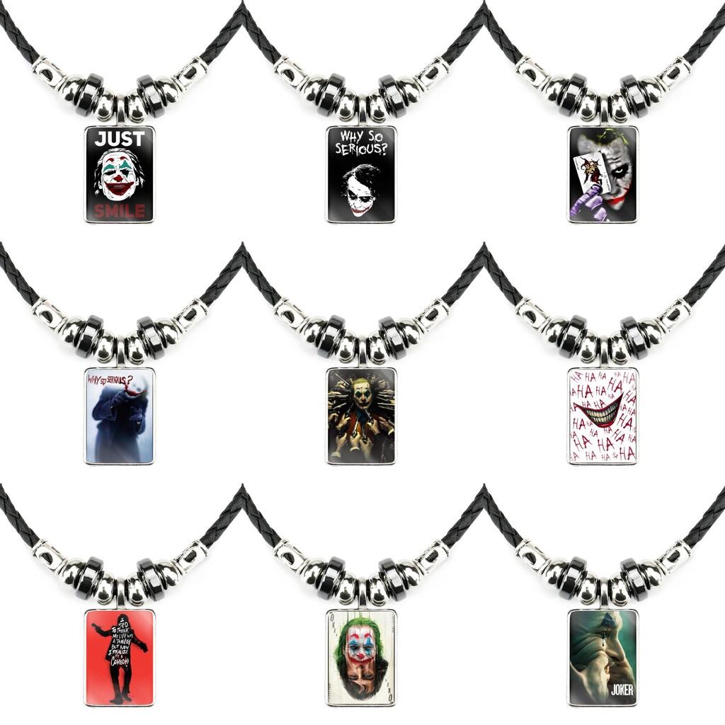 Classic Joker Movie Pendant Necklace For Men Handmade Geometric Leather Rope Chain