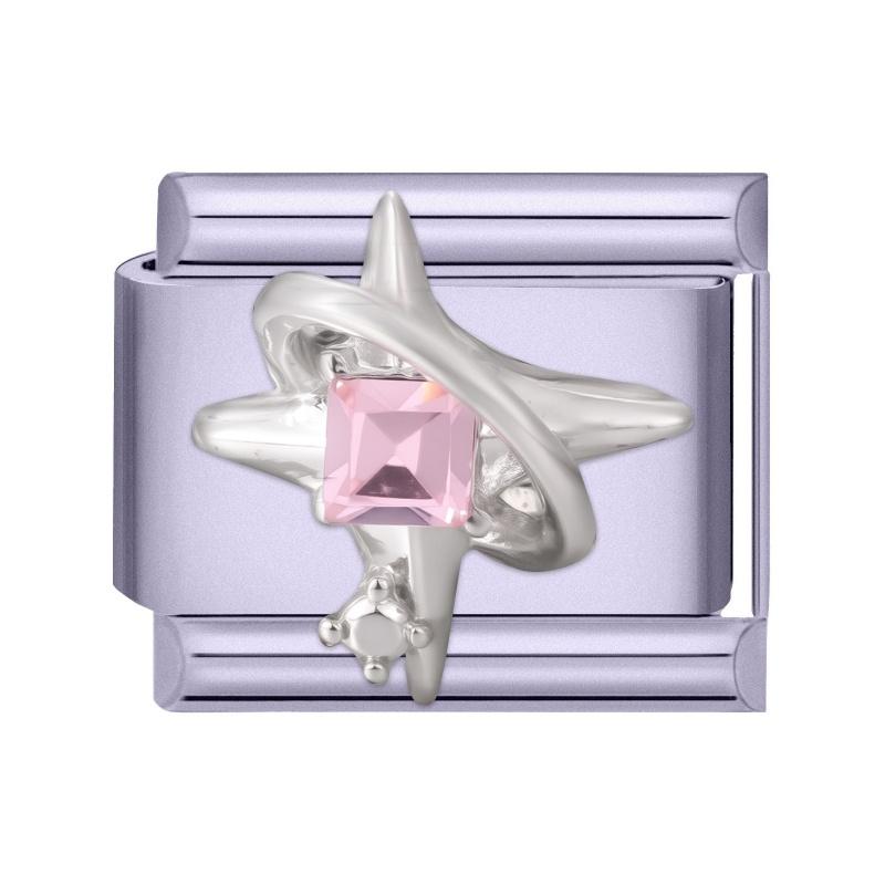 Y2K Zircon Bow Butterfly Heart Moon Pink Purple Blue Italian Charm Links Fit 9MM Stainless Steel Bracelet Women DIY Making Gifts