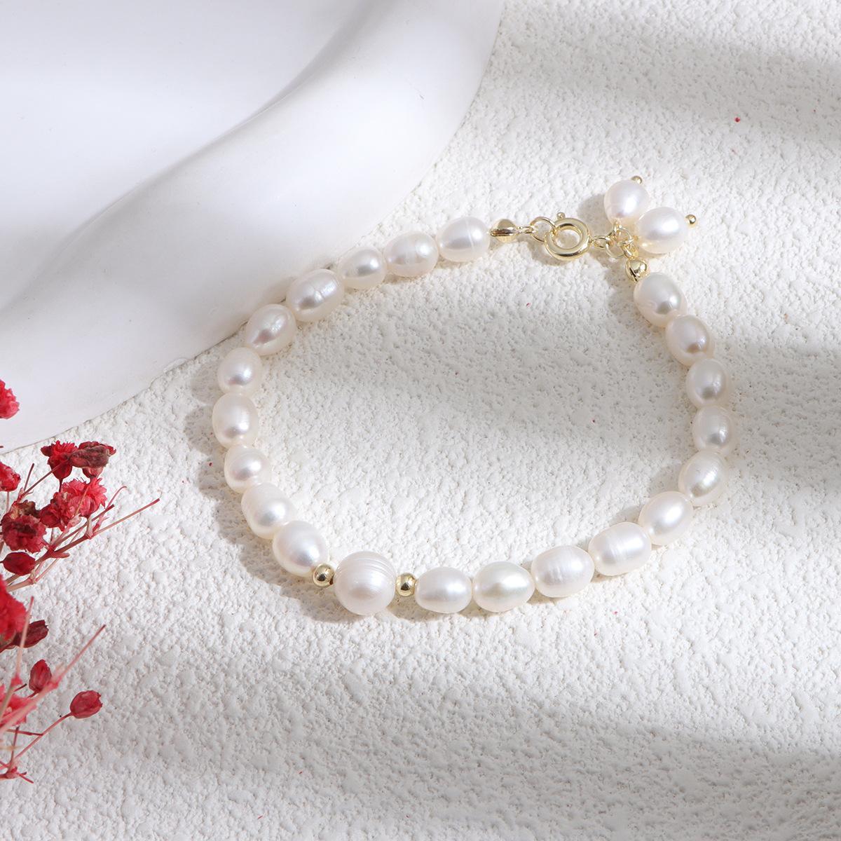 Hengsheng 6-7mm Rice Shape Freshwater Pearl Bracelet for Women 14K gold White Pink Purple Color Pearl Bracelet Jewelry Gift 16cm белый