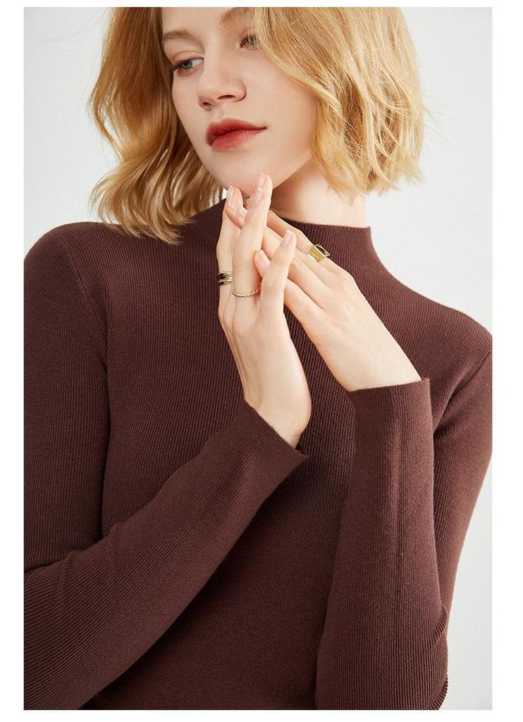 Women's Elegant Slim Fit Pullover: Solid Color Knit Sweater with Stand Collar - Autumn Winter Collection