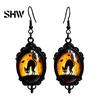 Versatile Dark Style Daily Wear Accessories 1 Pair Halloween Gothic Black Cat Earrings for Women, Vintage Jewelry with Skull Bat Patterns Punk Dangle