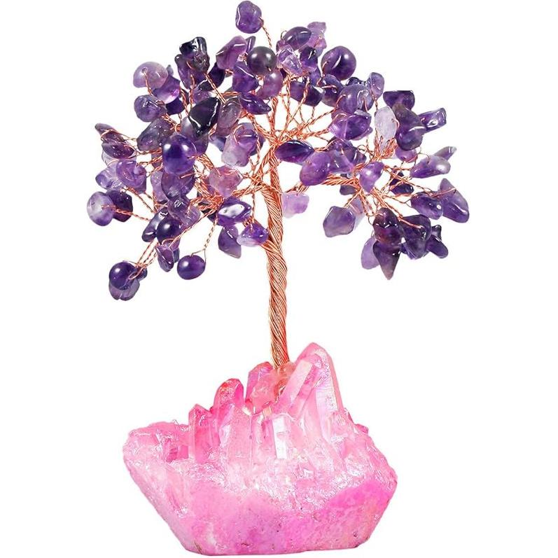 mookaitedecor Amethyst Crystal Tree, Quartz Cluster Rainbow Titanium Crystals Base Bonsai Money Tree for Wealth and Luck