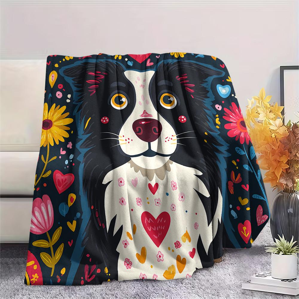 Border Collie Print Flannel Blanket, High quality Comfortable for All Seasons, Home Decor, Warmth and Comfort, Perfect for Christmas Gifts
