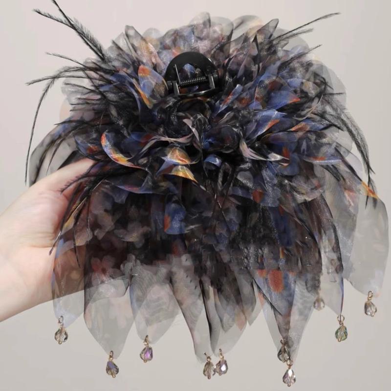 

Элегантная шифоновая заколка для волос с цветком и пером, заколка-акула для женщин, головной убор, украшение, аксессуары