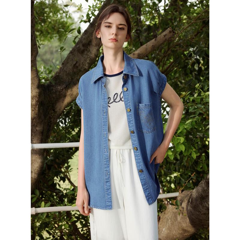 ELLE Women's Retro Lyocell Denim Fly Sleeve Jacket