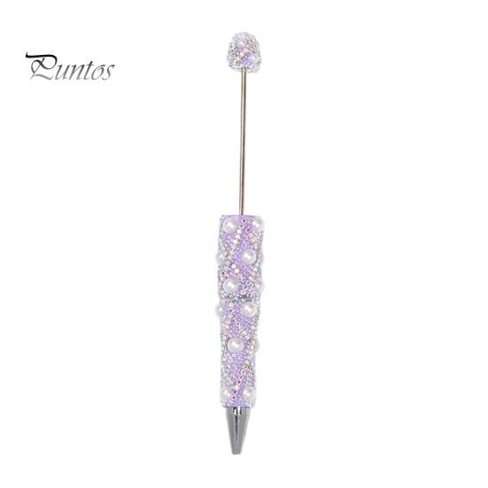 Rhinestone Bling Pens DIY Beadable Pen, Rhinestones And Faux Pearls Beaded Office Desk Accessories Black Ink Ballpoint Pen for School Supplies