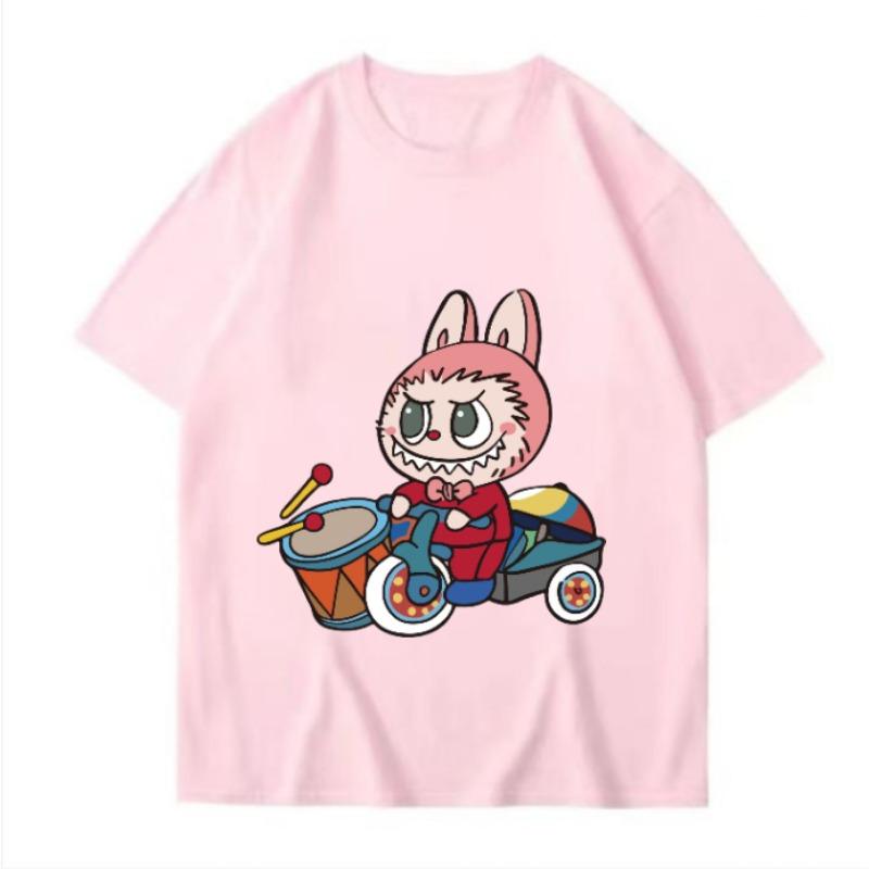 Labubu Cute Pet Print Summer T-shirt Men's Slim Ins Harajuku Short-sleeved K2y Couple Fishing Suit