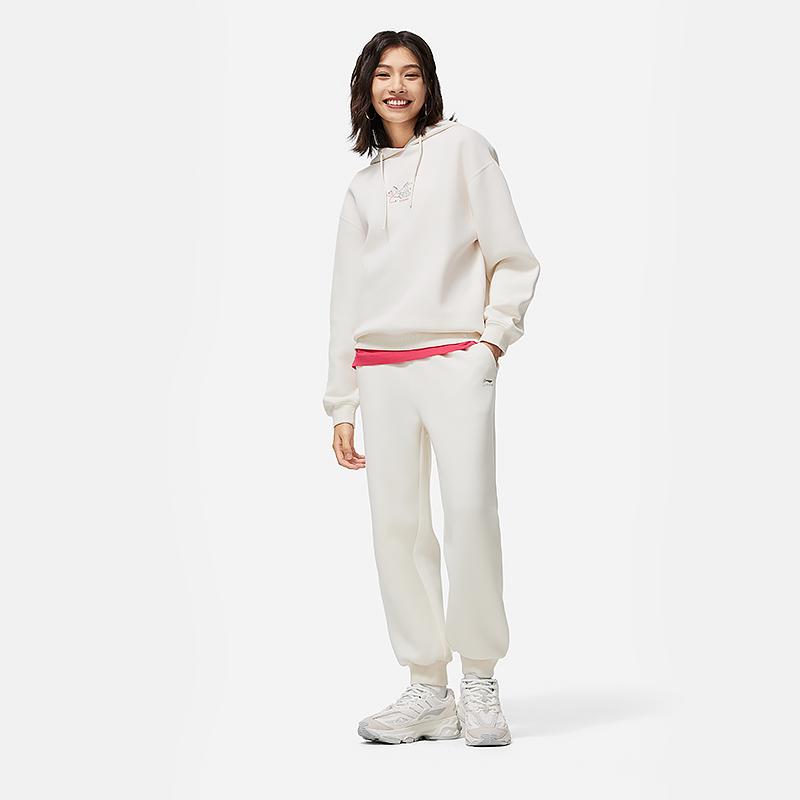 Li Ning Sports Lifestyle Series Solid Color Mid Waist Tapered Drawstring Knitted Joggers Women Joggers AKLU032-1