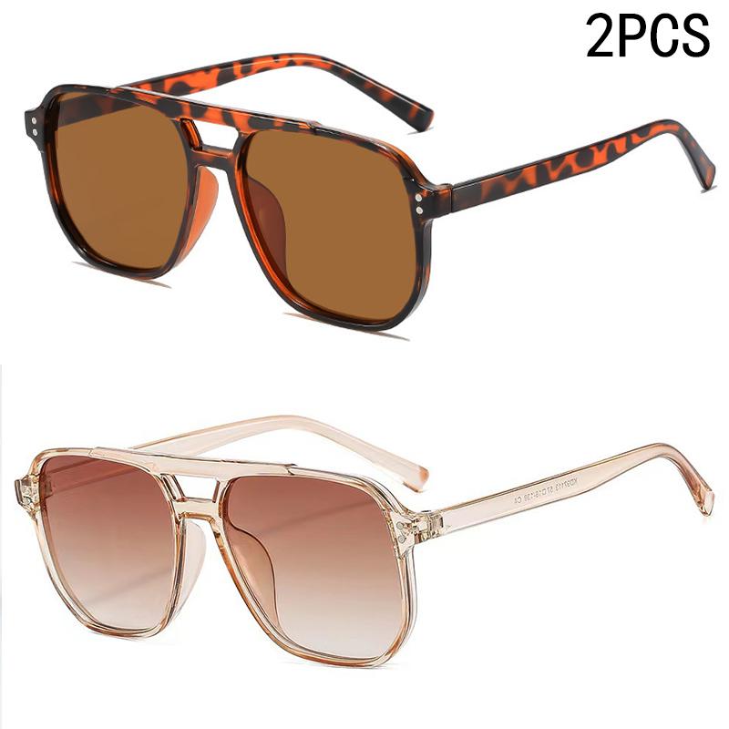 2PCS Retro Double Beam Sunglasses Fashionable And Simple Large Frame Sunshade Sunglasses Ins Personalized Ocean Film 8618