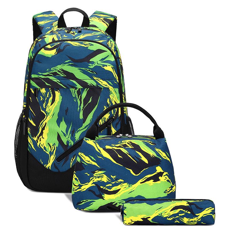 SUNBORLS New Camouflage Backpack Wear-resistant Waterproof Student Schoolbag Three-piece Travel Bag