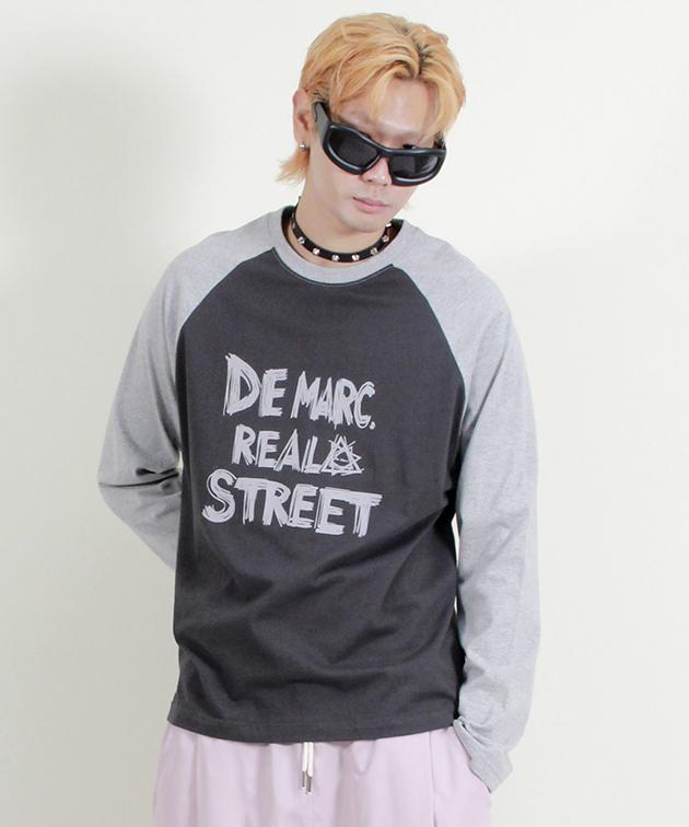 Deumakeu Text Raglan Color Block Long Sleeve T-Shirt Gray & Charcoal