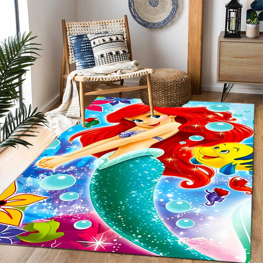 Underwater Mermaid Adventure Disney Cartoon Theme Anti-Slip Rug - Polyester, Home Decor, Suitable for Bedrooms, Living Rooms, Doorways, and Studios