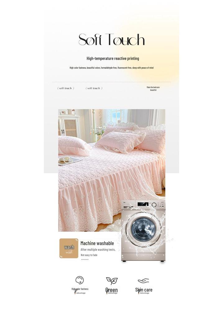 Elegant Princess Lace Bed Skirt Quilt - Thickened INS Style, Fairy Design with Double Lace Edging