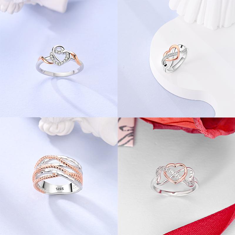 925 Sterling Silver Gold Ring Sparkling Infinite Love  Rings for Women Girl Wedding Jewelry Gifts