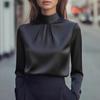 Blusa da Donna con Scollo Alto e Volant, Top Elegante a Manica Lunga, Quattro Opzioni di Colore