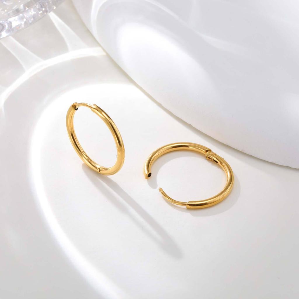 Vnox Simple Thin Stainless Steel Earrings For Women Girls, 13-23mm 18K Gold Plated Huggies, Non-allergic Jewelry 1.6mm Wire