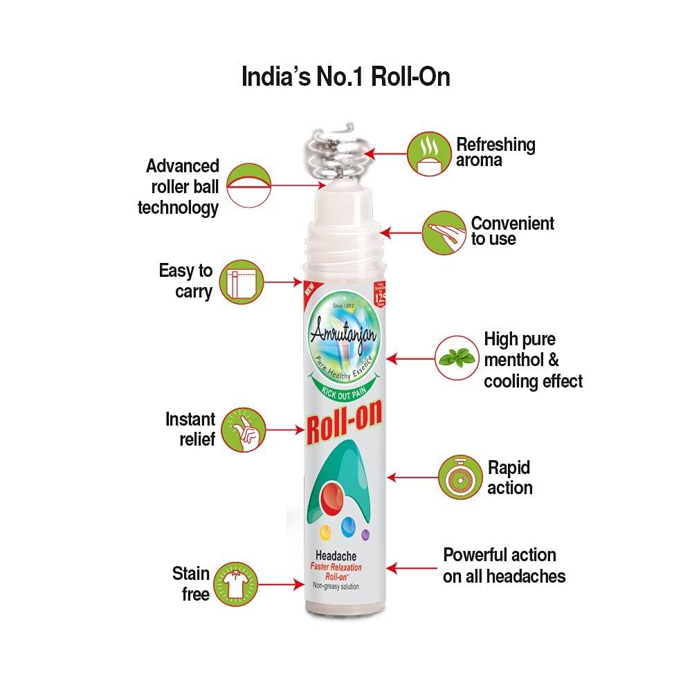 Amrutanjan Faster Relaxation Roll-On For Headache Relief 10ml Pack Of 3 | Ayurvedic Stress Reliever With Refreshing Aroma & Easy Application